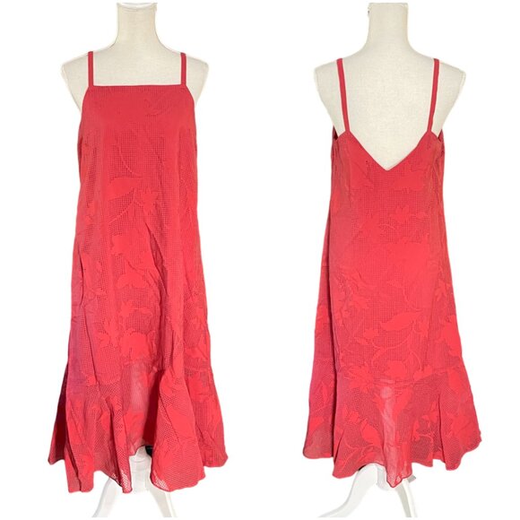HATCH Paola Midi Dress brick red size 1 S small maternity Ruffled Burnout voile - Picture 3 of 10